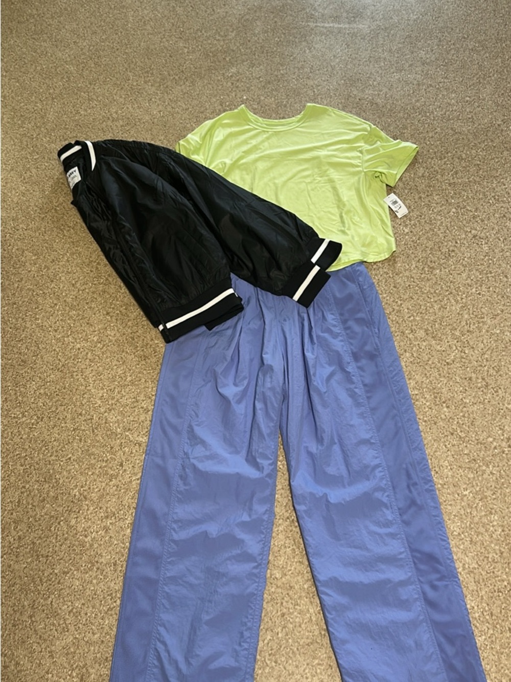 NWT Old Navy XL Bundle - Pants in Periwinkle, Lime T-Shirt, Black Bomber Jacket